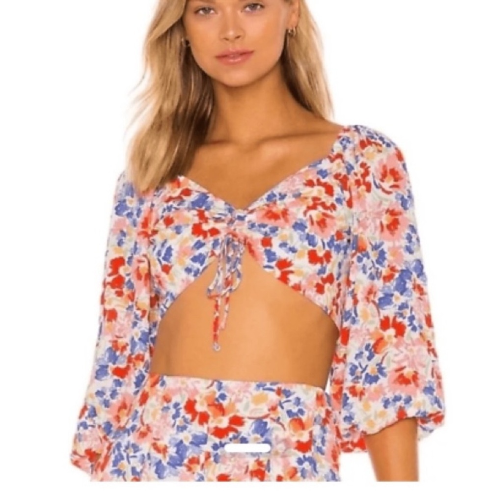 L*Space Floral Cutout Cropped Blouse - Colorful